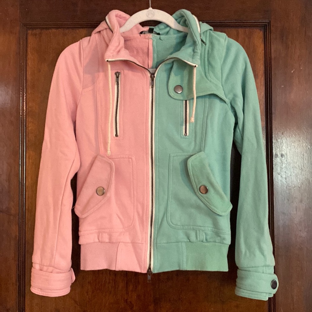 RARE POL Split Hoodie Jacket Mint Pink